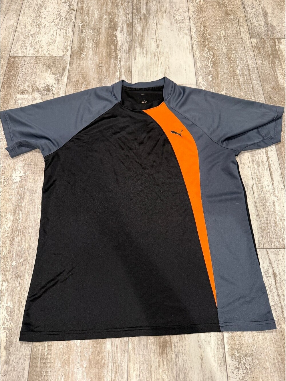 Puma Mens Colorblock Athletic Shirt Black Gray Orange